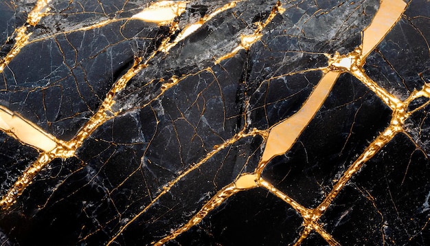 Textura de piedra brillante negra con venas de oro