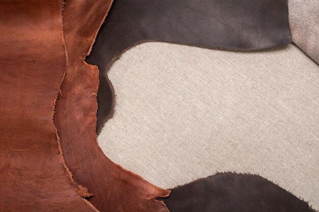 Textura de piezas de cuero marrón Fondo de material natural