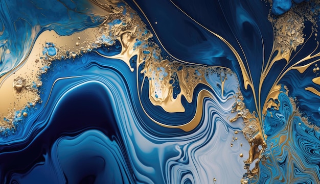 Textura de pintura de acuarela de fondo abstracto de mármol azul marino y oro