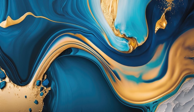 Textura de pintura de acuarela de fondo abstracto de mármol azul marino y oro