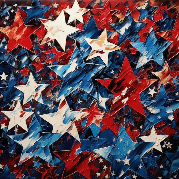 Textura de pintura patriótica EE.UU. rojo blanco y azul estrellas de fondo