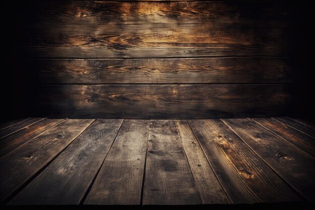 Textura de piso de madera oscura sobre un fondo negro IA generativa