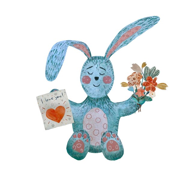 Textura plana de ramo de flores de conejo azul. Una ilustración de acuarela. Textura dibujada a mano. Aislado.