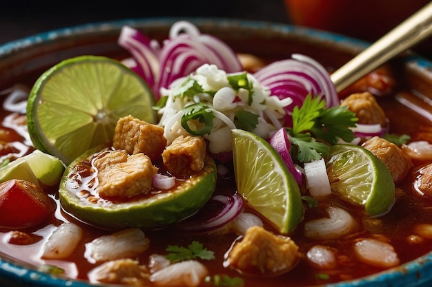 Textura de Pozole en primer plano y Tas