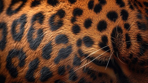 Foto textura de primer plano de la piel de leopardo con manchas distintivas