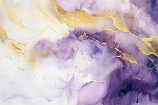 Textura púrpura dorado líquido salpicaduras fluidas diseño de fluidez patrones de acuarela abstractos