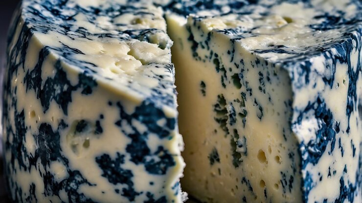 Textura del queso Un macro shot de queso azul que destaca su textura única