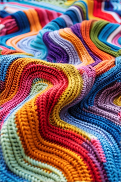 La textura de las rayas onduladas de crochet de colores