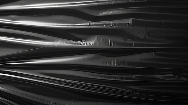 Textura realista de polietileno sobre fundo preto Embalagem torcida