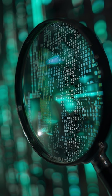 Textura realista de vidrio esmaltado patrón de codificación ampliado en verde y turquesa sobre fondo oscuro