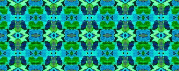 Textura retro de Marruecos. Patrón de traje de baño geométrico vibrante. Patrón étnico sin costuras. Fondo de mosaico de verano. Informe Ikat geoportugués. Diseño étnico acuarela. Verde esmeralda y turquesa