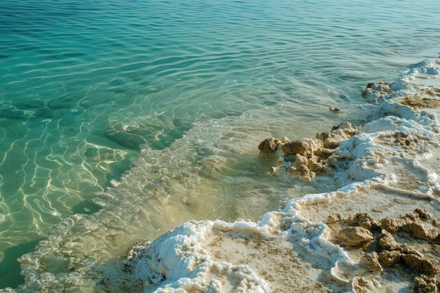 Foto textura salgada única do mar morto e paisagem marítima israelense