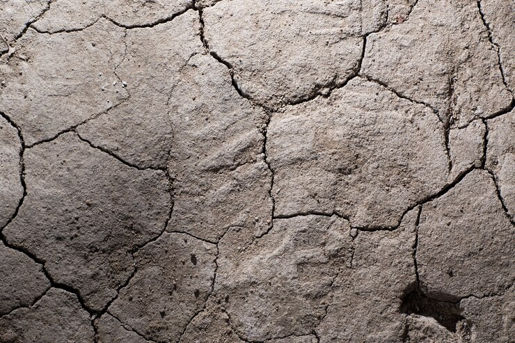 Textura seca do solo de terra rachada. Nenhum deserto de rega.