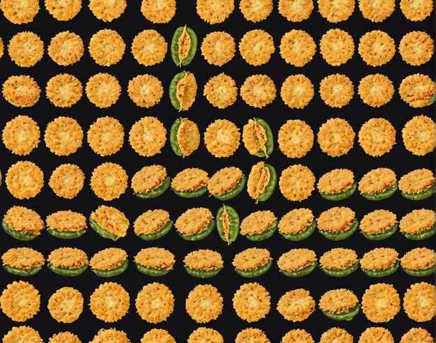 Foto textura sem costura de alimentos fritos sobre um fundo preto