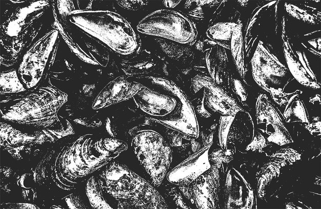 La textura de superposición angustiada de la armadura de conchas marinas de primer plano de fondo grunge