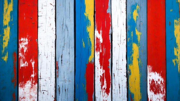 Textura de tablas de madera vintage con pintura agrietada de color blanco rojo verde y azul IA generativa