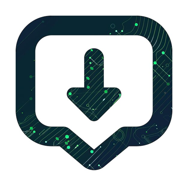 Textura de la tecnología verde del icono de la flecha de mensaje hacia abajo