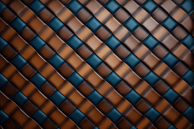 Textura tejida de cuero con cintas en un rico estilo clásico de color marrón y azul