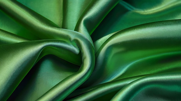 La textura de tela de lujo de seda o satén verde se puede usar como fondo abstracto