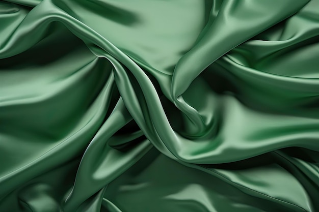Textura de tela verde Fondo de tela satinada arrugada abstracta para diseño de prendas de vestir y textiles