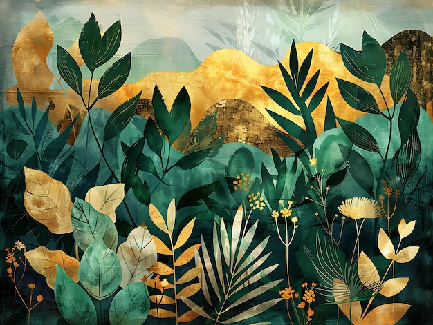 Textura de terciopelo con motivos botánicos bordados Collaje exuberante Colección de decoración de fondo creativa