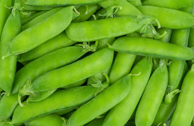 Textura de vainas de guisantes verdes frescas Cerrar vista superior