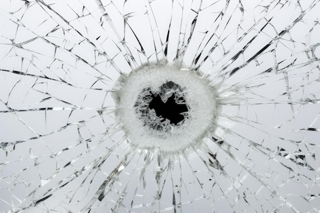 Foto textura de ventana abstracta con agujero de bala sobre fondo blanco