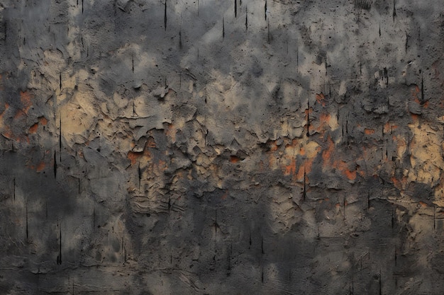 Textura de una vieja pared rústica cubierta con pintura negra y naranja