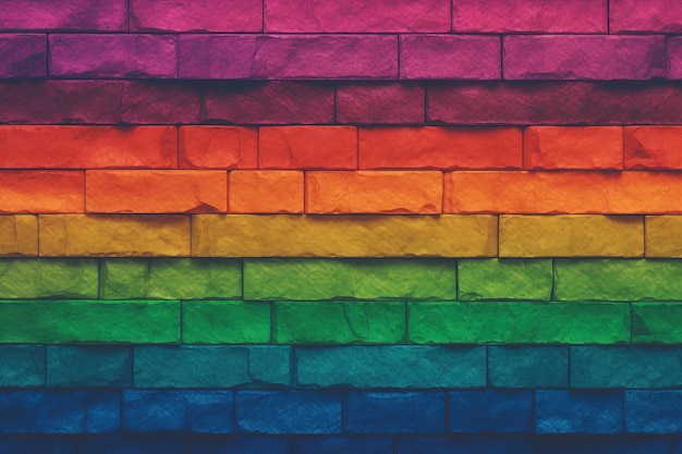 Textura volumétrica abstrata ou papel de parede de uma parede de tijolos pintada com as cores da bandeira LGBTQ Rainbow Pride Inclusive Gay lésbica transgênero Multicolorida