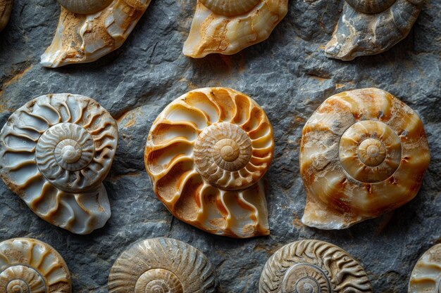 Texturas de conchas antiguas en piedra Fondo de papel tapiz