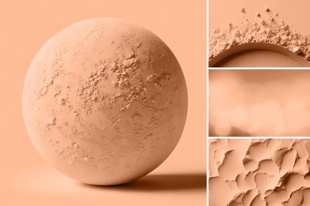 Texturas de productos cosméticos superficie en collage Peach fuzz es el color del año 2024