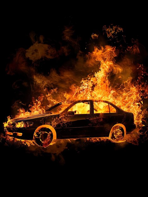 Texture Carro queimando com intensas chamas laranja e amarela Fogo Provi Efeito FX Overlay Design Art