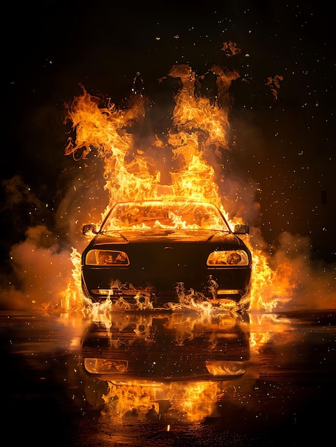 Texture Carro queimando com intensas chamas laranja e amarela Fogo Provi Efeito FX Overlay Design Art