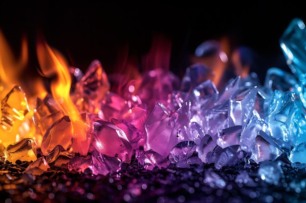 Texture Crystal Fire com chamas cintilantes e multicoloridas dando efeito O FX Overlay Design Art