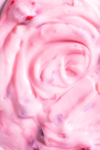 Texture Strawberry Yogurt, Close up hausgemachte rosa cremige Heidelbeere oder Erdbeerjoghurt Textur backg