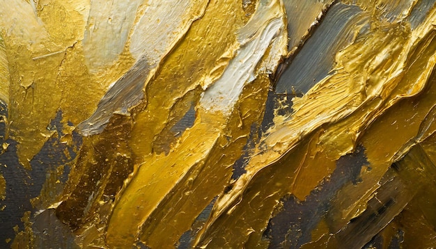 Texturierte goldene Kunstwände mit abstrakten Pinselstrichen und Palette-Messer-Details, die Wärme und