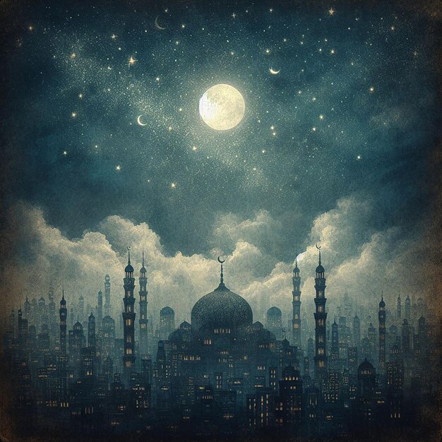 Texturierter Hintergrund, der den mondlich beleuchteten Nachthimmel darstellt und die Essenz der Ramadan-Nächte einfängt