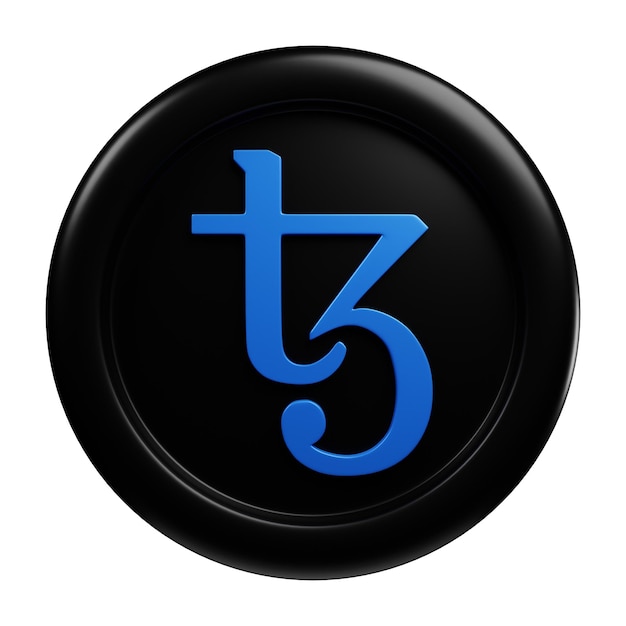 Tezos o XTZ moneda negra representación 3d vista frontal ilustración de criptomoneda estilo de dibujos animados