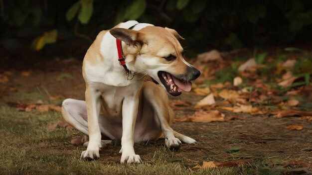 Thai-Mongrel-Hund, der sich am Kopf kratzt