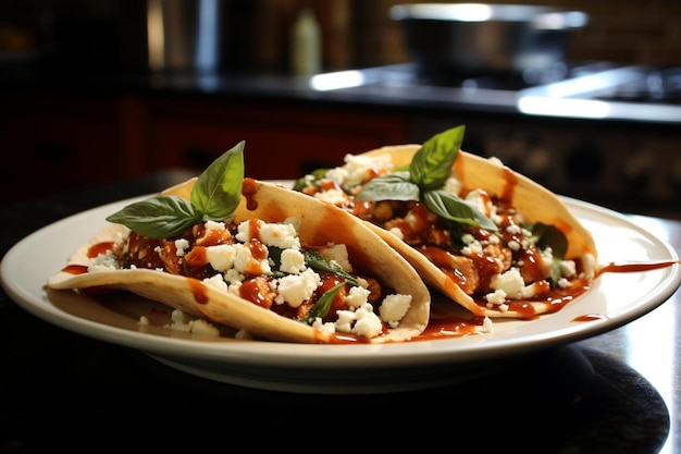 Thailändische Basil Tofu Tacos mit Erdnuss-Sauce Vegan