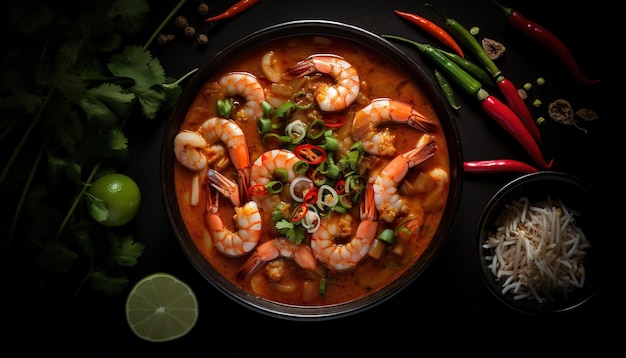 Thailändische Tomyum-Suppe mit Garnelen