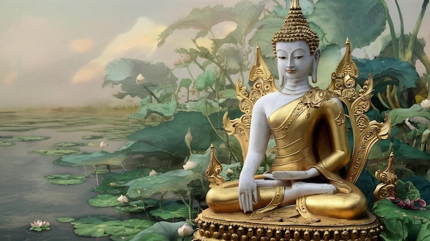 Thailändischer Buddha sitzt und meditiert