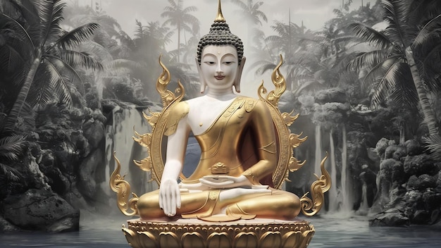 Thailändischer Buddha sitzt und meditiert