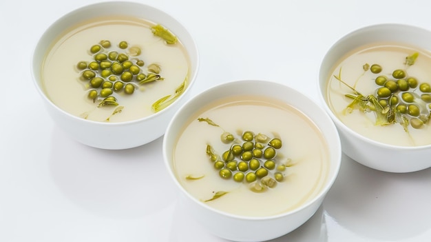 Thailändisches Dessert mit süßem Mungbohnenbrei auf weißem Hintergrund