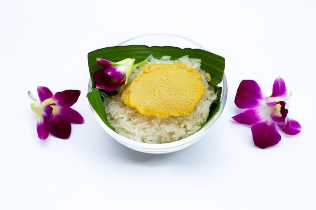 Thailändisches Dessert Süßer Klebreis mit Eierpudding