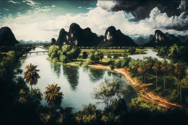 Thailand Landschaftsmalerei Illustration Thailand Natur Illustrator AI Generative