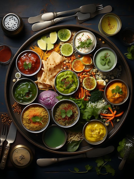 Thali com pratos variados Mandala indiana Arte Decoração Índia Culinária Cultura Layout Site