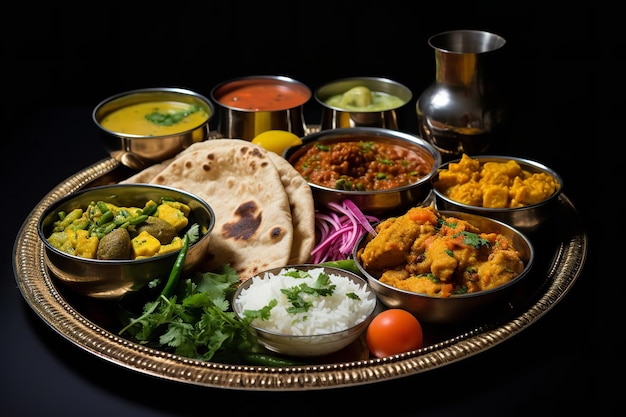 Thali vegetariano indio con agua para la boca