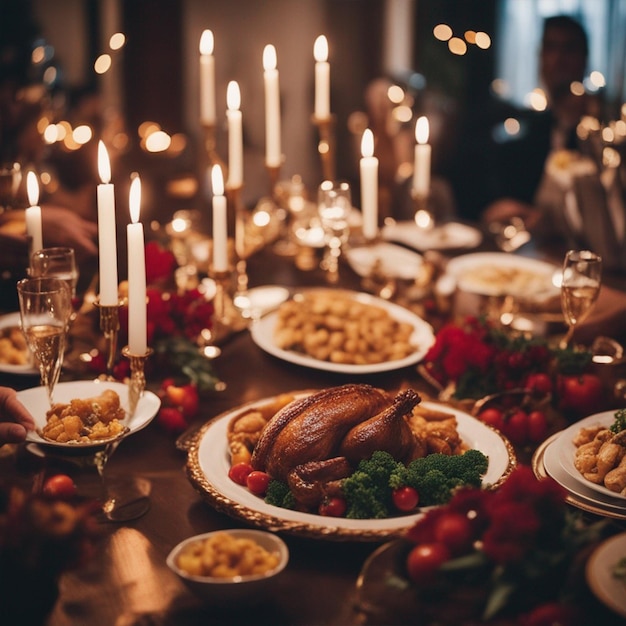 Thanksgiving Day Party im Haus innerhalb der Truthahn Abendessen Tapeten