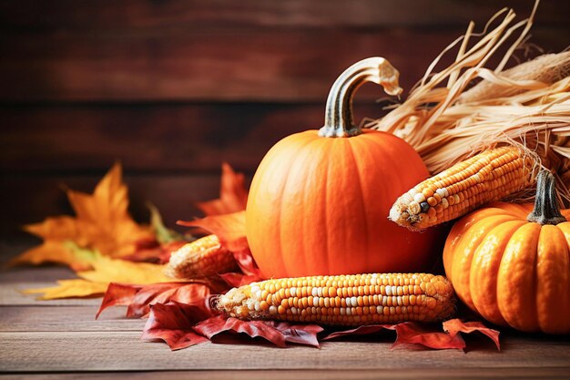 Thanksgiving-Dekoration mit Kürbissen Ai generatives Bild